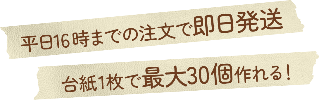 平日16時までの注文で即日発送。台紙1枚で最大30個作れる！